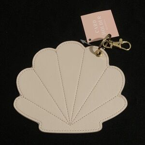 NWT Paper Source Seashell Shaped Leatherette Card Holder Keychain